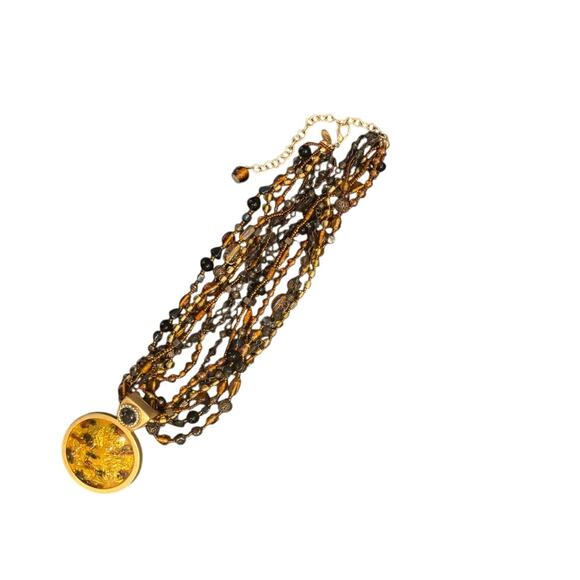 Chico's Multi-Stranded Pendant Necklace, Brown, Gold, EUC - Picture 4 of 5